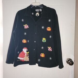Baxter & Wells Women's Black Christmas  Cardifan  With Santa Size 2X